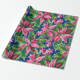 Julgran och blommönster presentpapper