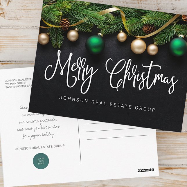 Julgran och bollar God Jul Vykort (Skapare uppladdad)