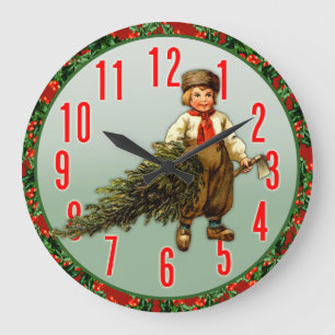 Julgran och Boy Helgdag Clock Stor Klocka