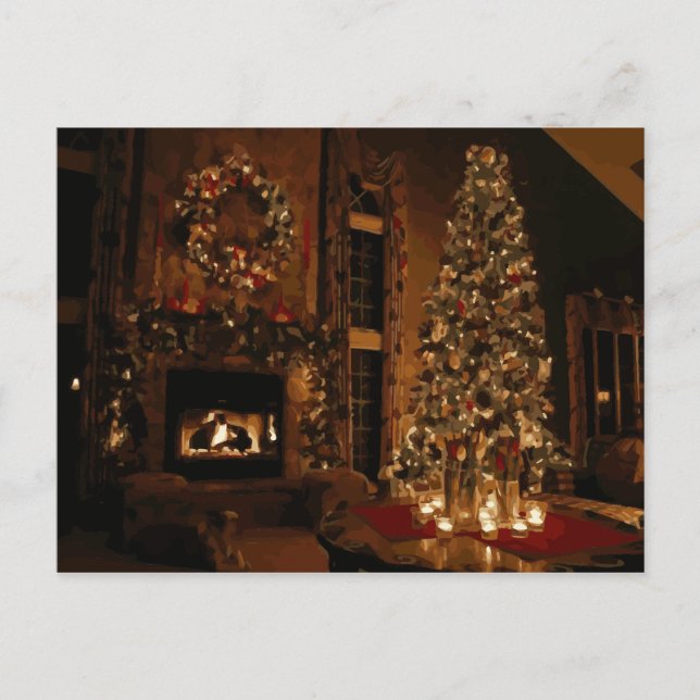 Julgran och buskar utanför köpcentret helg vykort (Framsida)