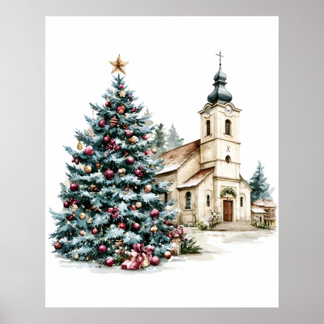 Julgran och bykyrka poster (Framsidan)
