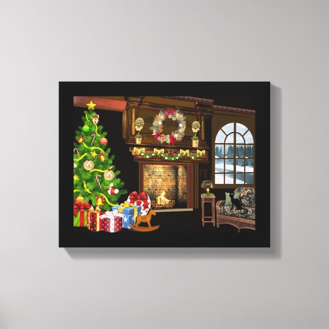 Julgran och Fireplace Canvastryck (Framsida)