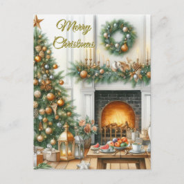 Julgran och Fireplace Helgdag vykort