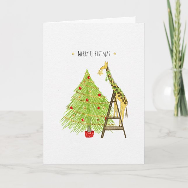 Julgran och Giraffe på Ladder Helgkort (Framsida)