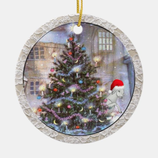 Julgran och Goat i Santa Hat Julgransprydnad Keramik (Framsidan)