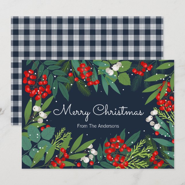 Julgran och grönska God Jul Julkort (Fram/baksida)