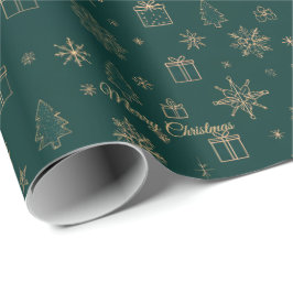 Julgran och Guld Star Grönt Presentpapper