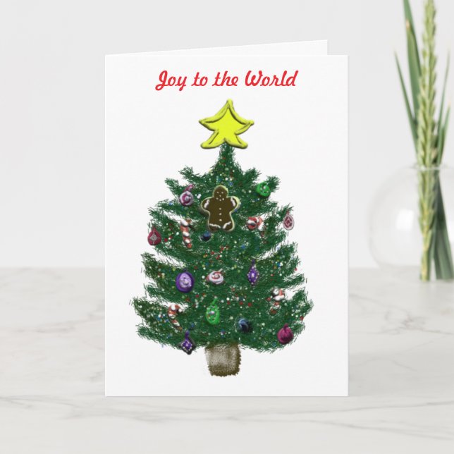 Julgran och Gult Star Gingerbröd Helgkort (Framsida)