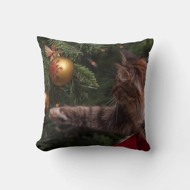 Julgran och katt kudde (Framsida)