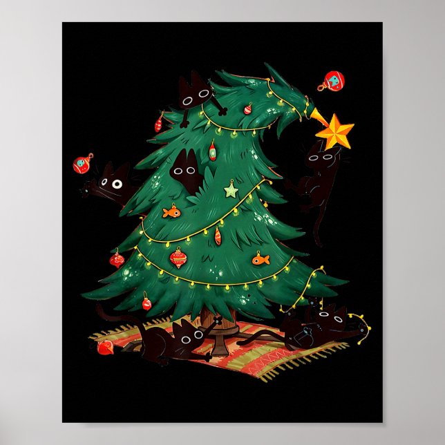 Julgran Och Katt Söt Jul Kattälskare  Poster (Framsidan)
