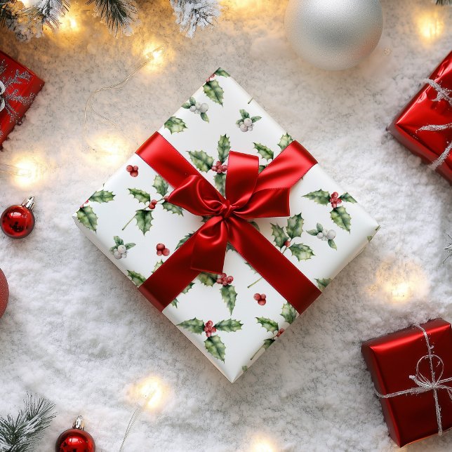 Julgran och mistel presentpapper (Holly Christmas Wrapping Paper)