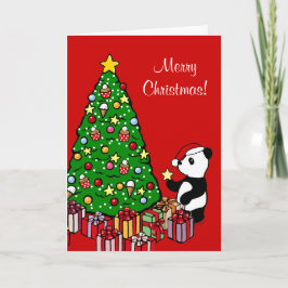 Julgran och Panda Tecknad Helgkort