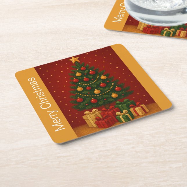 🎄 Julgran och presenter - klassiskt Helgdag Underlägg Papper Kvadrat (Vinklad)