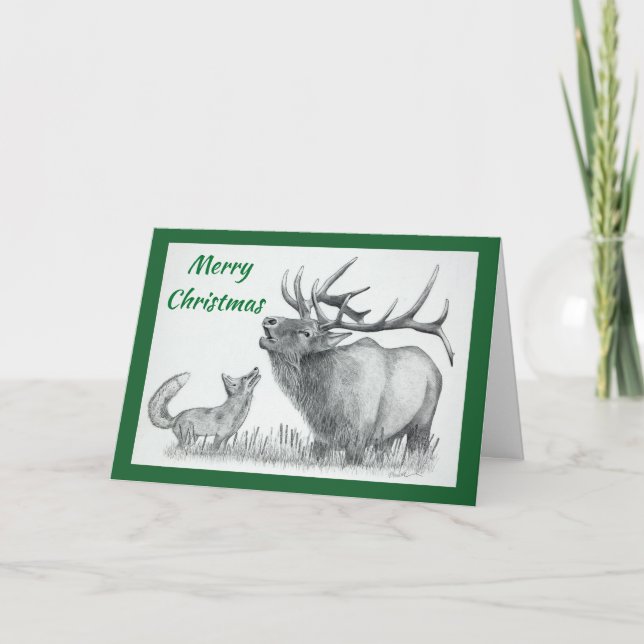Julgran och räv julkort helgkort (Framsida)
