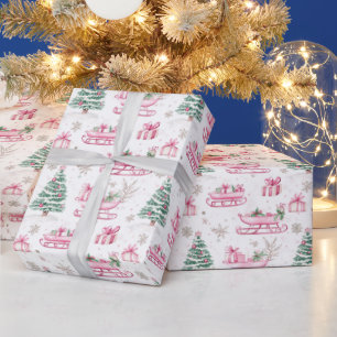 Julgran och Rosa Santa Sleigh Presentpapper