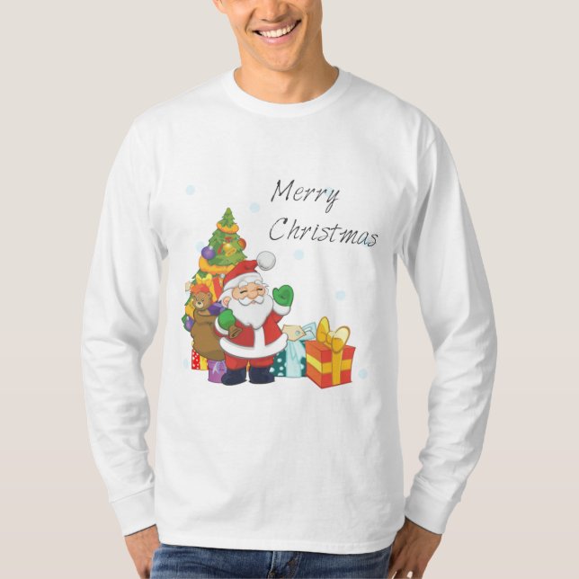 Julgran och Santa God jul vit T Shirt (Framsida)