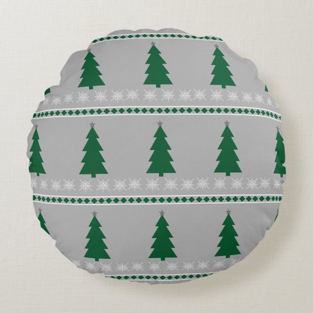 Julgran och snöflingor Mönster, Rund Kudde (Framsidan)