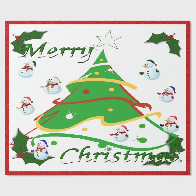 Julgran och Snögubbar - Presentpapper (Platt)