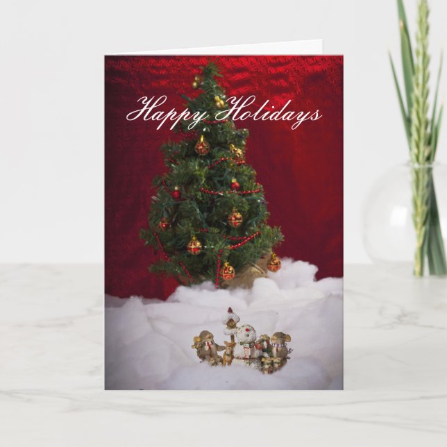 Julgran och Snögubbe Caroler Helgdag Card Helgkort (Framsida)