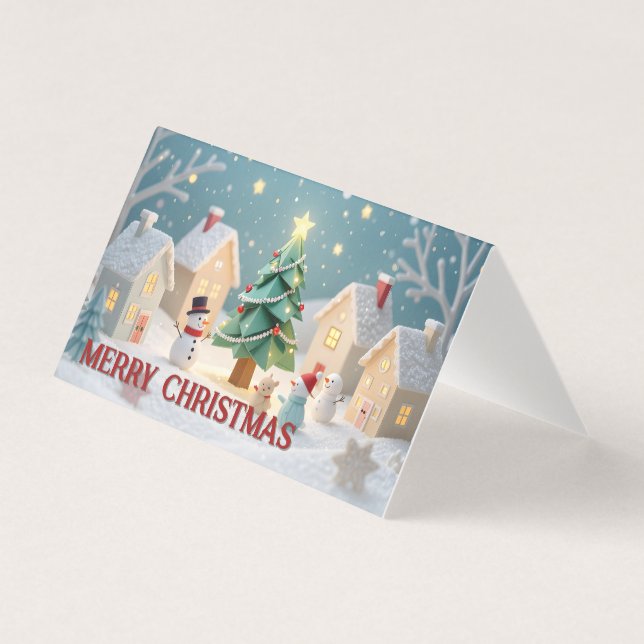 Julgran och snömannen scen kort (Framsida)