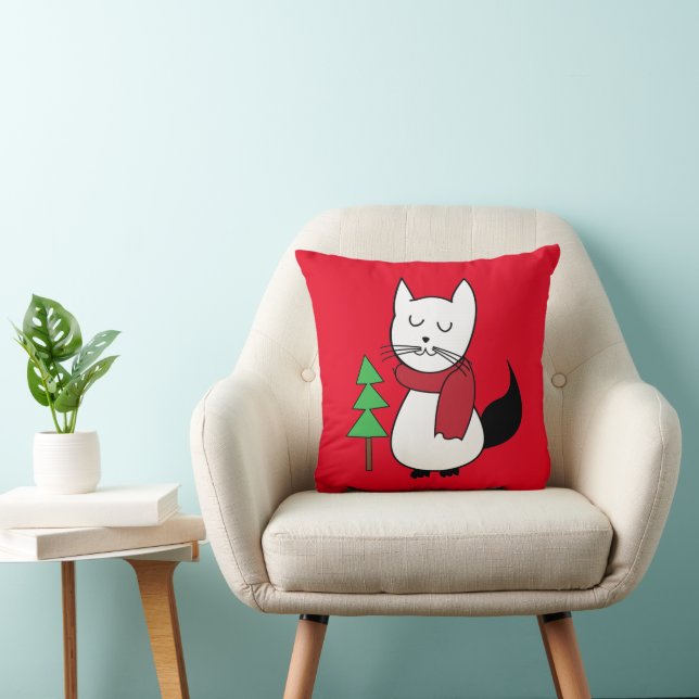 Julgran och söt katt kudde (Stol)