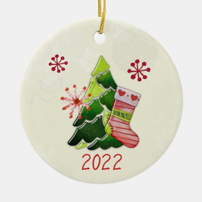 Julgran och Stocking Whimsey Julgransprydnad Keramik (Framsidan)