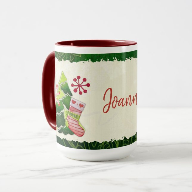 Julgran och Stocking Whimsey Mugg (Framsida vänster)