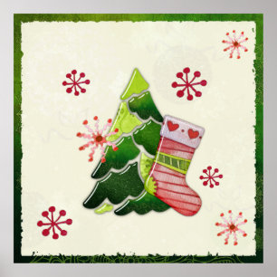 Julgran och Stocking Whimsey Poster