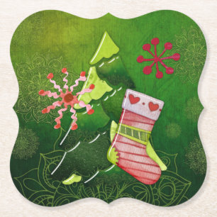 Julgran och Stocking Whimsey Underlägg Papper