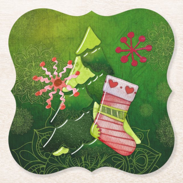 Julgran och Stocking Whimsey Underlägg Papper (Framsida)