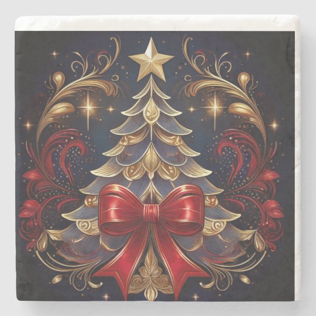 Julgran och stora röda bin stenunderlägg (Framsidan)