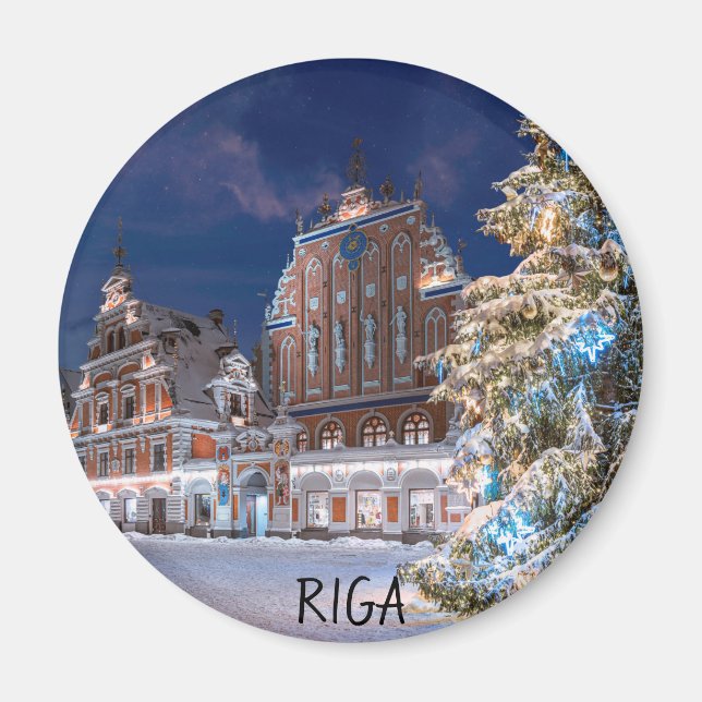 Julgran och Svarta huvuden huset i Riga Magnet (Framsidan)