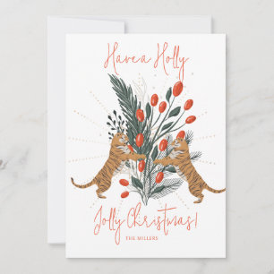Julgran och Tigers Holly Jolly-julkort Inbjudningar