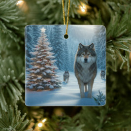 Julgran och vargar julgransprydnad keramik