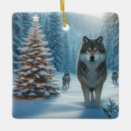 Julgran och vargar julgransprydnad keramik