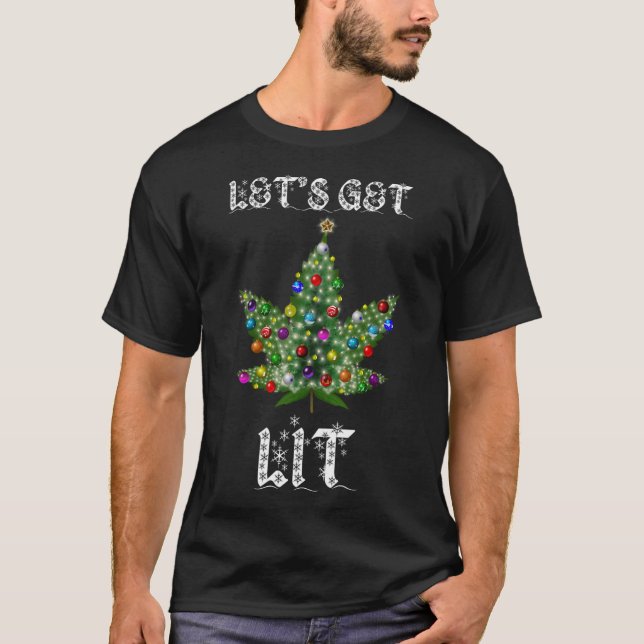 Julgran Ogräs Löv Pot Thc Gift Tee (Framsida)