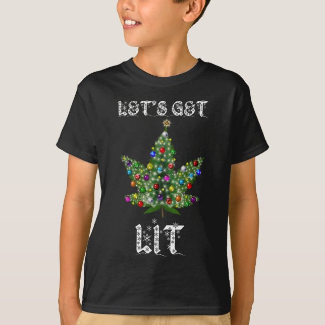 Julgran Ogräs Löv Pot Thc Gift Tee (Framsida)