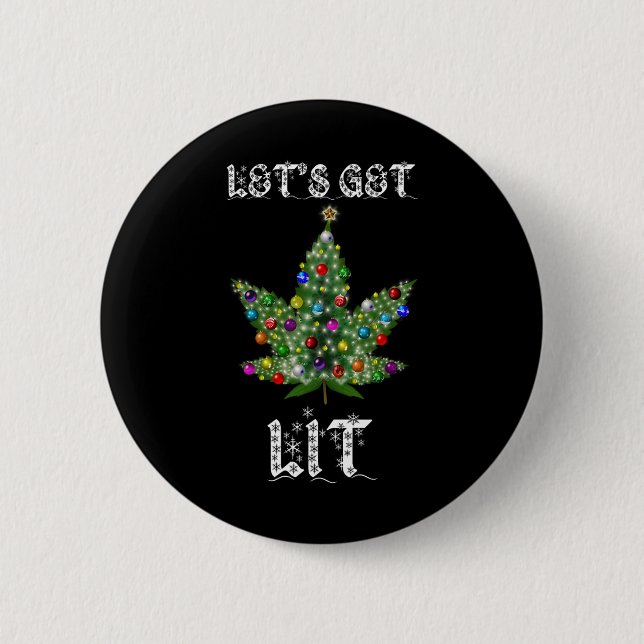 Julgran Ogräs Löv Pot Thc Gift Tee Knapp (Framsida)