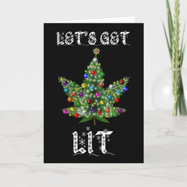 Julgran Ogräs Löv Pot Thc Gift Tee Kort (Framsida)