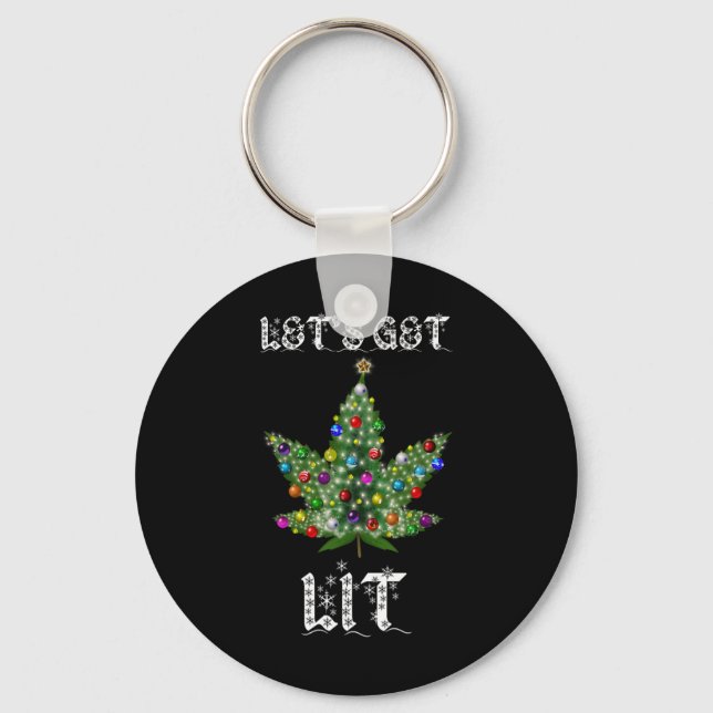 Julgran Ogräs Löv Pot Thc Gift Tee Nyckelring (Framsida)
