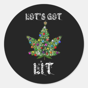 Julgran Ogräs Löv Pot Thc Gift Tee Runt Klistermärke