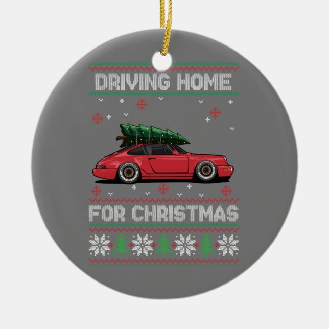 Julgran Oldtimer Car Julafton Ugly Sweater Drag Julgransprydnad Keramik (Framsidan)