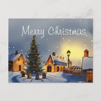 Julgran omgivet av hus i byn helg vykort