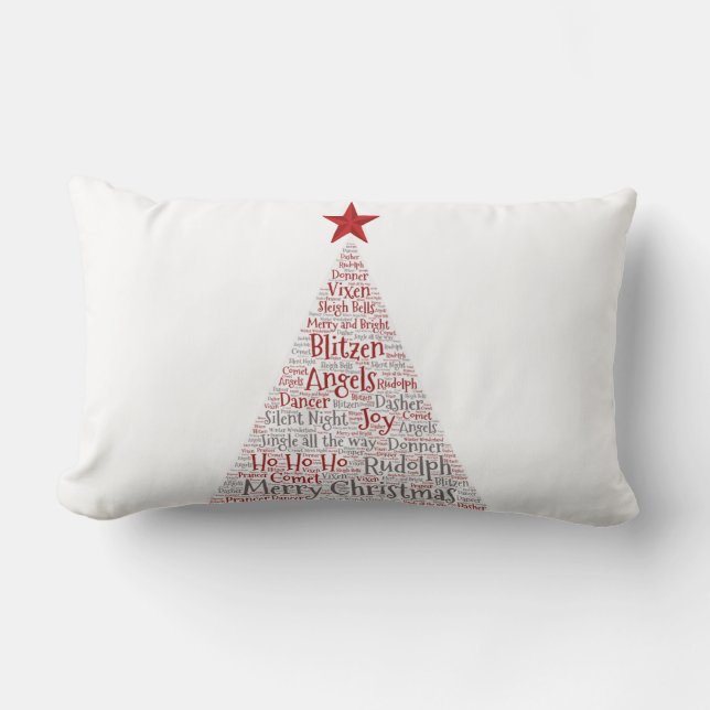 Julgran Ord Art med röd stjärna Lumbarkudde (Framsida)