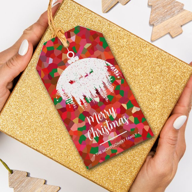 Julgran ornament för tomtens släde presentetikett (Skapare uppladdad)