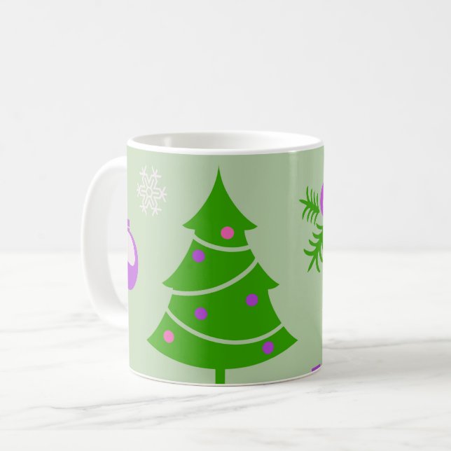 Julgran Ornament och Snöflingor Mönster  Kaffemugg (Framsida vänster)
