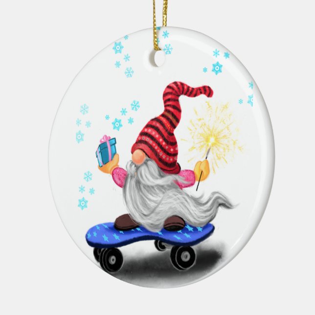 Julgran Ornament Skater Gnome med gåvor (Vänster)