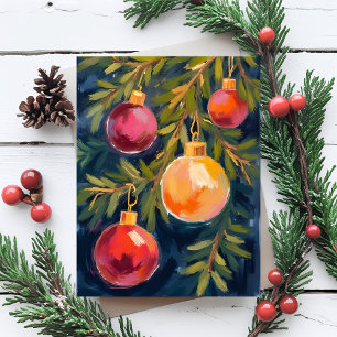 Julgran ornament vattenfärg helg vykort