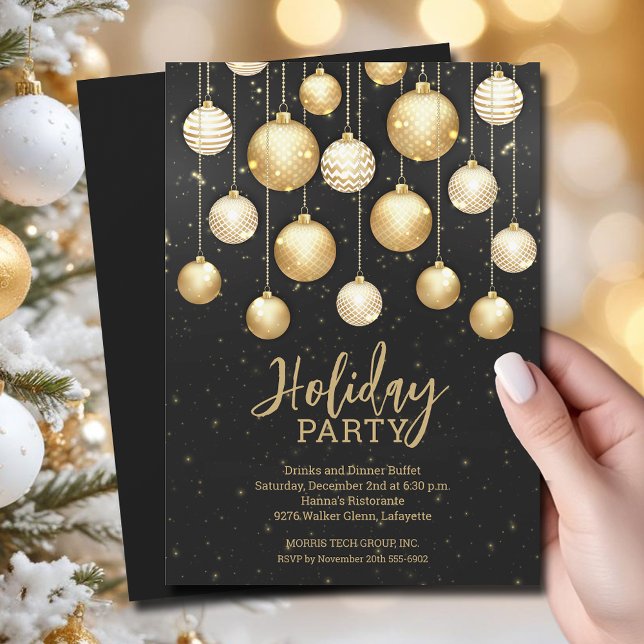 Julgran Ornaments Business Inbjudningar (White and gold Christmas tree ornaments holiday business party invitations)