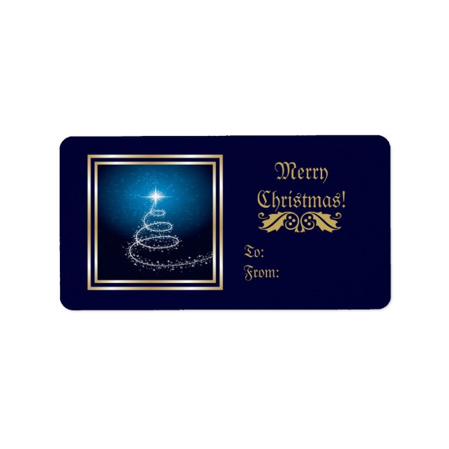 Julgran på Blå etikett Adressetikett (Framsidan)